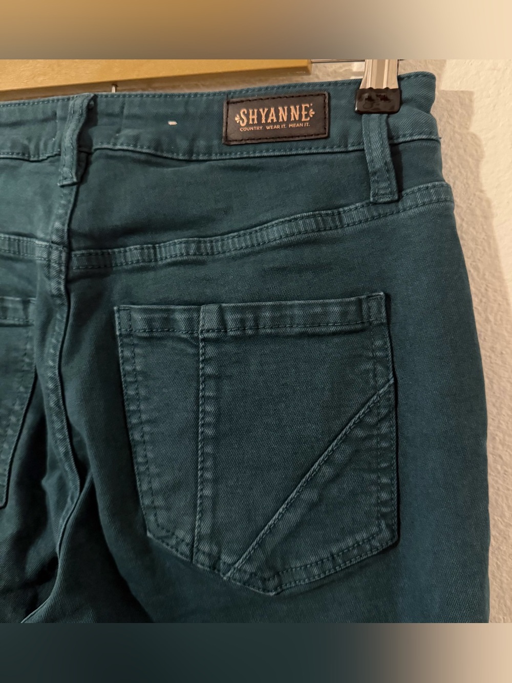 Shyanne Womens Boho Country Flare Western Bell Bottom Teal Jeans Size 29/34 - Picture 7 of 15